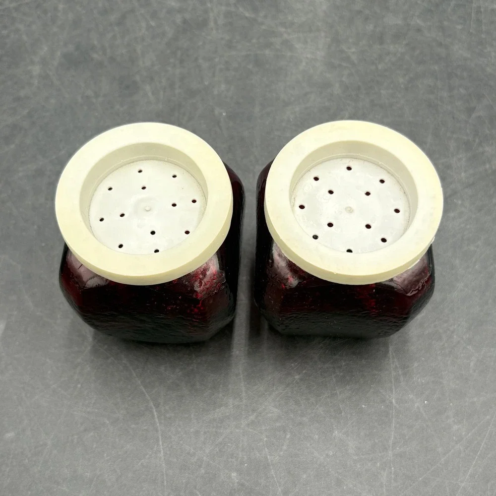 Vtg Wheaton Royal Ruby Red Pebble Glass Salt & Pepper Shakers Set No Lids USA